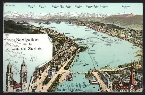 AK Zürich, Der Zürich-See aus der Vogelschau