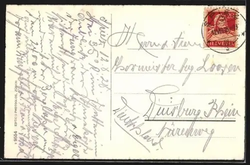 AK Spiez, Ortsansicht mit Blüemlisalp und Kirche