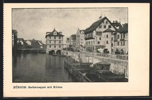AK Zürich, Rathausquai mit Rüden