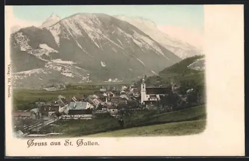 AK St. Gallen, Ortsansicht mit Bergpanorama