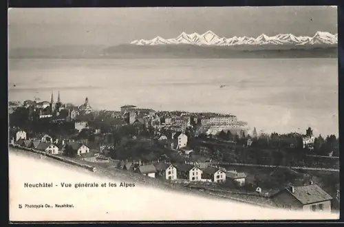 AK Neuchatel, Vue générale et les Alpes