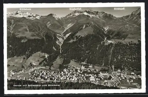 AK Davos, Ortsansicht mit Schatzalp und Stelaalp