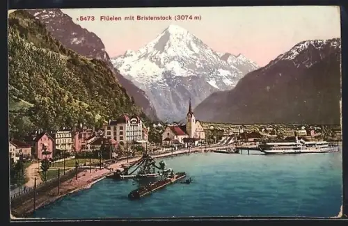 AK Flüelen, Ortsansicht mit Bristenstock