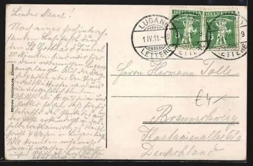 AK Flüelen, Ortsansicht mit Bristenstock