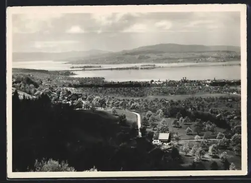 AK Siebnen /Zürichsee, Gasthaus Eisenburg, Blick gegen den Zürichsee