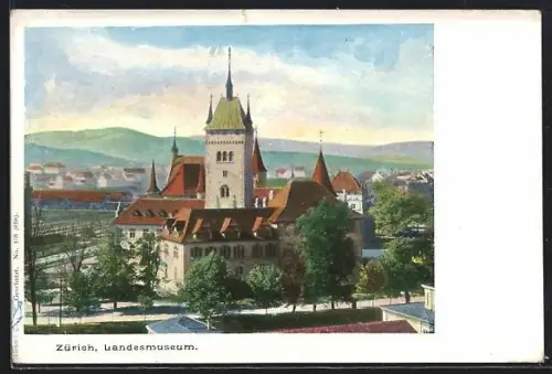 AK Zürich, Blick zum Landesmuseum