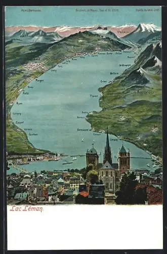 AK Versoix /Lac Léman, Panorama mit Nyon, Outry und Vevey, Rochers de Nayes, Alpes Bernoises