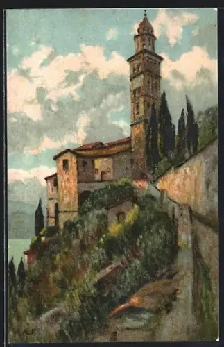Künstler-AK Morcote /Lago di Lugano, Panorama