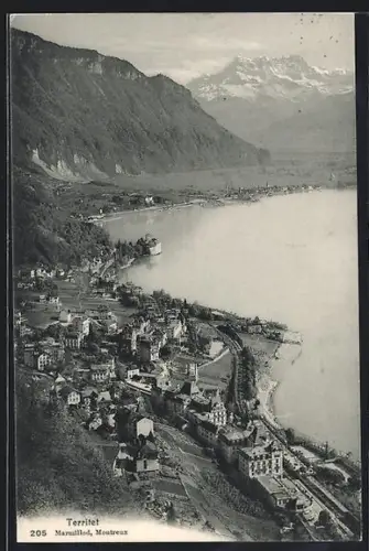 AK Territet, Panorama mit Bahnhof