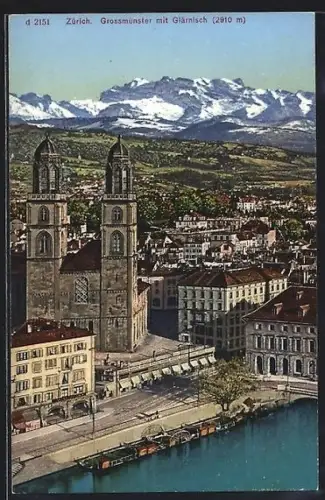 AK Zürich, Grossmünster mit Glärnisch