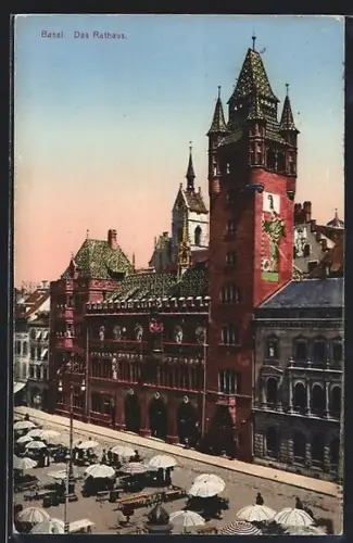 AK Basel, Rathaus mit Markt
