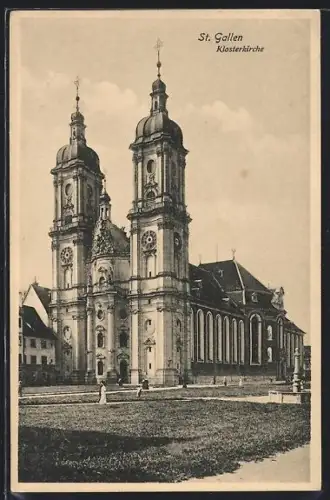 AK St. Gallen, Klosterkirche mit Brunnen
