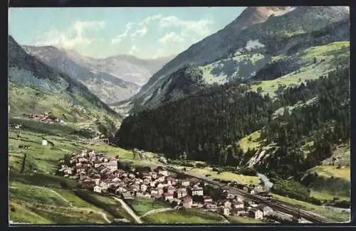 AK Airolo, Gotthardbahn gegen Ambri-Piotta