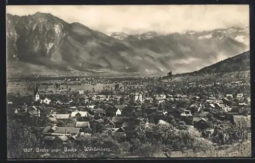 AK Grabs, Ortspanorama mit Buchs und Werdenberg