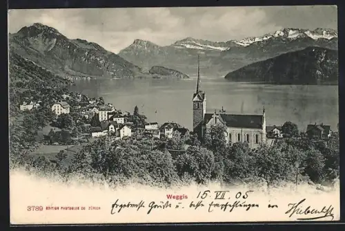 AK Weggis, Teilansicht mit Kirche