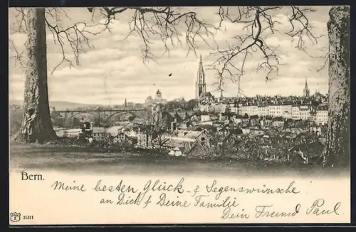 AK Bern, Teilansicht mit Kirche und Brücke