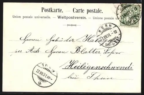 Künstler-AK Bern, Teilansicht mit Eisenbahnbrücke