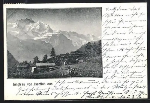 AK Isenfluh, Ortspartie mit Blick auf die Jungfrau