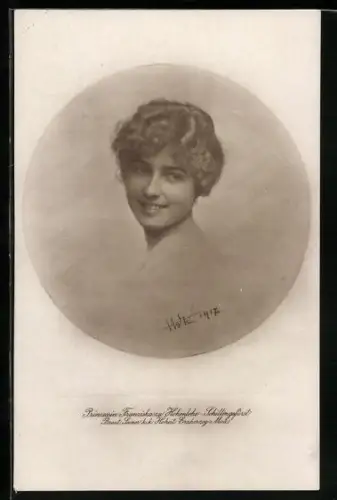AK Adel aus Österreich, Prinzessin Franziska zu Hohenlohe-Schillingsfürst im Passepartout-Rahmen