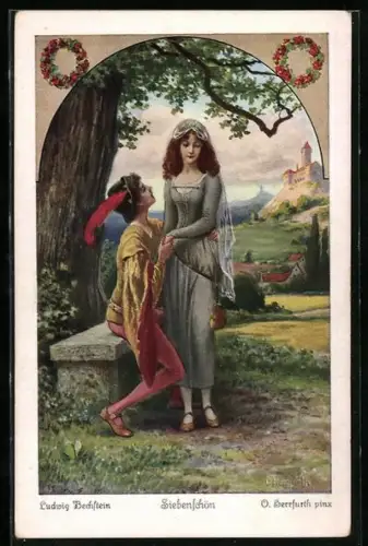 Künstler-AK Oskar Herrfurth: Siebenschön, 2. Durch seinen Diener bestellte er sie zur grossen Eiche...