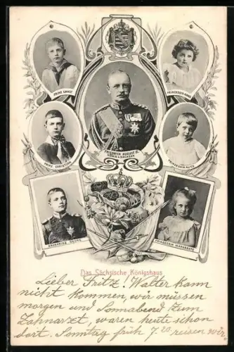 AK Bildnisse des Sächsischen Königshauses, Friedrich August II. König von Sachsen und Familie
