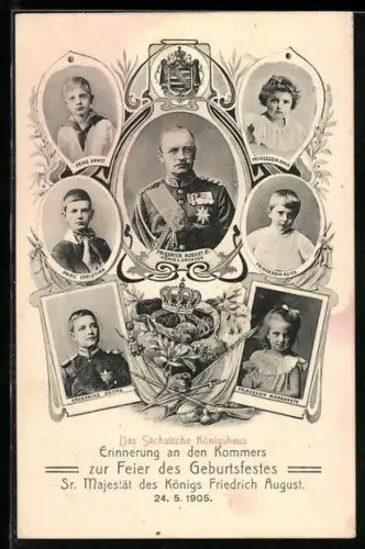 AK Bildnisse des Sächsischen Königshauses, Friedrich August II. König von Sachsen und Familie