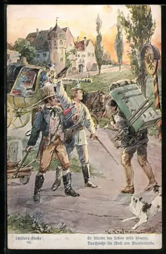 Künstler-AK Hans Kaufmann: Friedrich Schiller, Die Glocke, III., Er stürmt ins Leben wild hinaus...