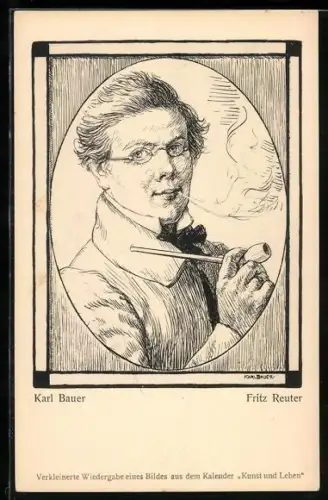 Künstler-AK Fritz Reuther Pfeife rauchend im Portrait