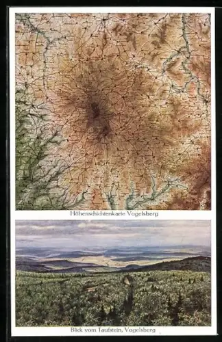 AK Vogelsberg / Schotten, Höhenschichtenkarte des Vogelsberg, Blick vom Taufstein