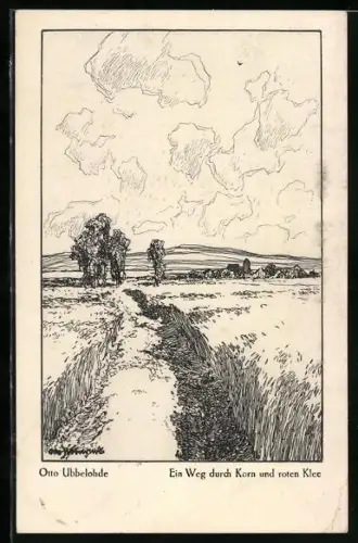 Künstler-AK Ubbelohde: Ein Weg durch Korn & roten Klee