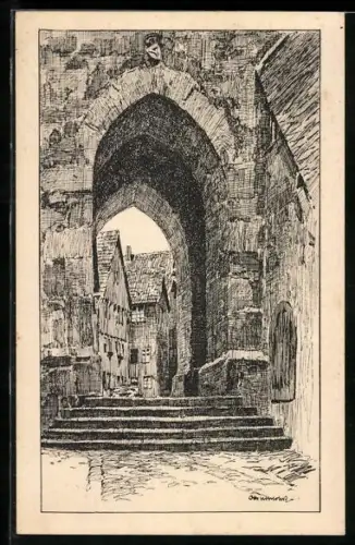 Künstler-AK Otto Ubbelohde: Alsfeld /Hessen, Durchgang an der Kirche