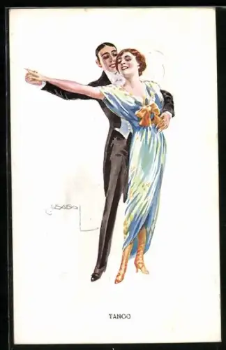 Künstler-AK Luis Usabal: Liebespaar tanzt den Tango