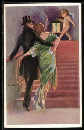 Künstler-AK Luis Usabal: Engel leuchtet den Weg zur Seligkeit