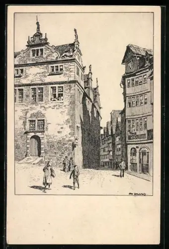 Künstler-AK Otto Ubbelohde: Kassel, Marställerplatz, Wildemannsgasse
