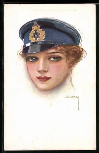 Künstler-AK Luis Usabal: Frauenporträt mit Schirmmütze