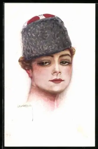 Künstler-AK Luis Usabal: Mädel mit bulgarischer Mütze