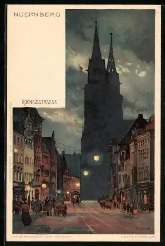 Künstler-AK Karl Mutter: Nürnberg, Koenigsstrasse am Abend