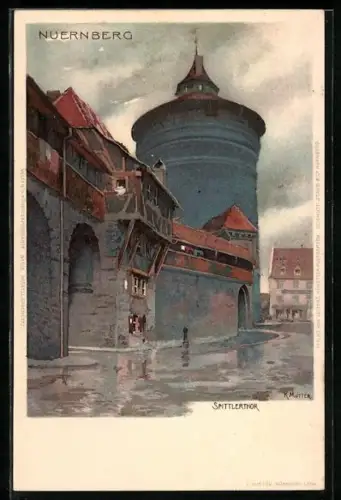 Künstler-Lithographie Karl Mutter: Nürnberg, Spittlertor