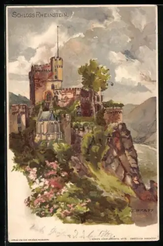 Künstler-AK C. Pfaff: Rheinstein, Burg
