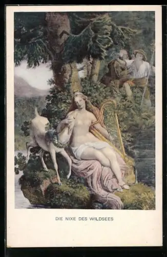 Künstler-AK Die Nixe des Wildsees mit Harfe