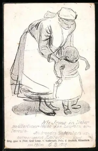 Künstler-AK Mutter mit Kleinkind, Kinderfürsorge