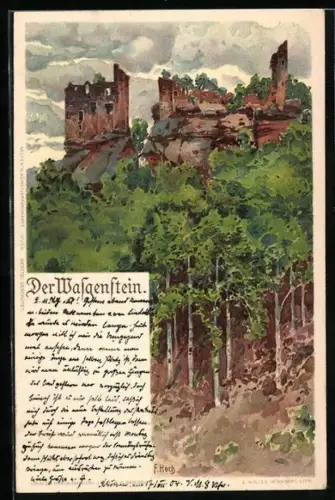 Künstler-AK Franz Xaver Hoch: Wasigenstein, Panorama mit Ruine
