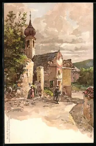 Künstler-AK P. Schmohl: Eisackthal, Frauen vor der Kapelle