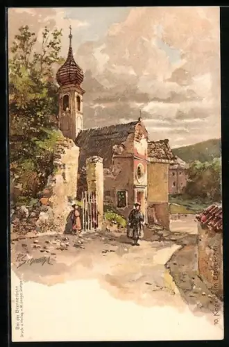 Künstler-AK P. Schmohl: Eisackthal, Frauen vor der Kapelle