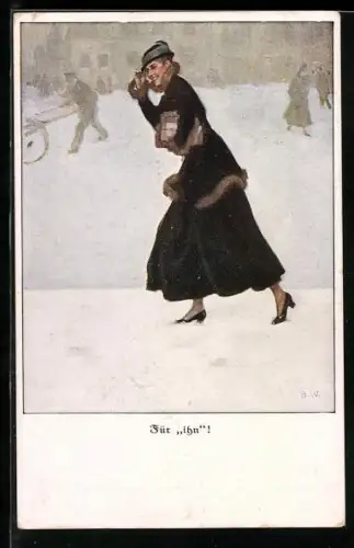 Künstler-AK Brynolf Wennerberg: Für ihn!, Dame mit Liebesgaben