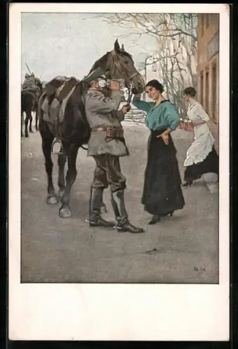 Künstler-AK Brynolf Wennerberg: Ein frischer Trunk, Soldat am Pferd