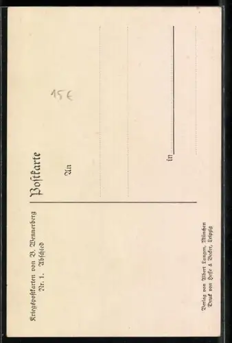 Künstler-AK Brynolf Wennerberg: Abschied, weinende Frau & lachender Sohn mit dem Vater zu Pferde