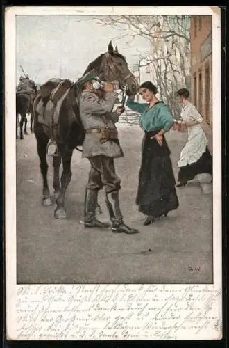 Künstler-AK Brynolf Wennerberg: Ein frischer Trunk, Soldat am Pferd