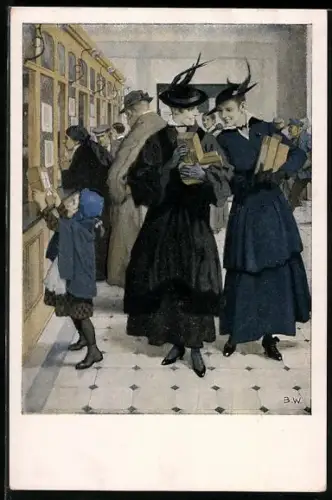 Künstler-AK Brynolf Wennerberg: Elegante Frauen schicken ihren Männern im Felde Liebesgaben