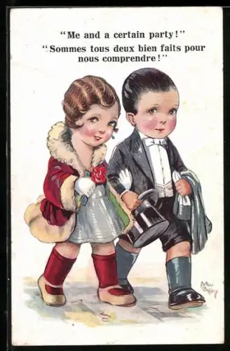 Künstler-AK Arthur Butcher: Kleines Paar in Abengarderobe